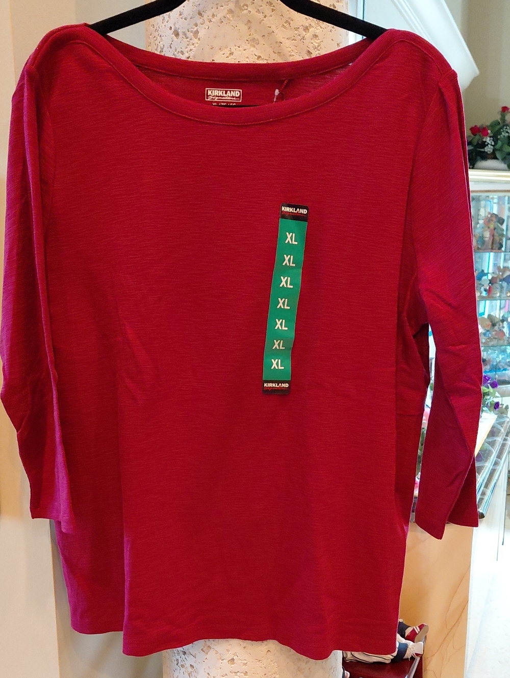Kirkland Signature Women's Red 3/4 Sleeve Boatneck Top